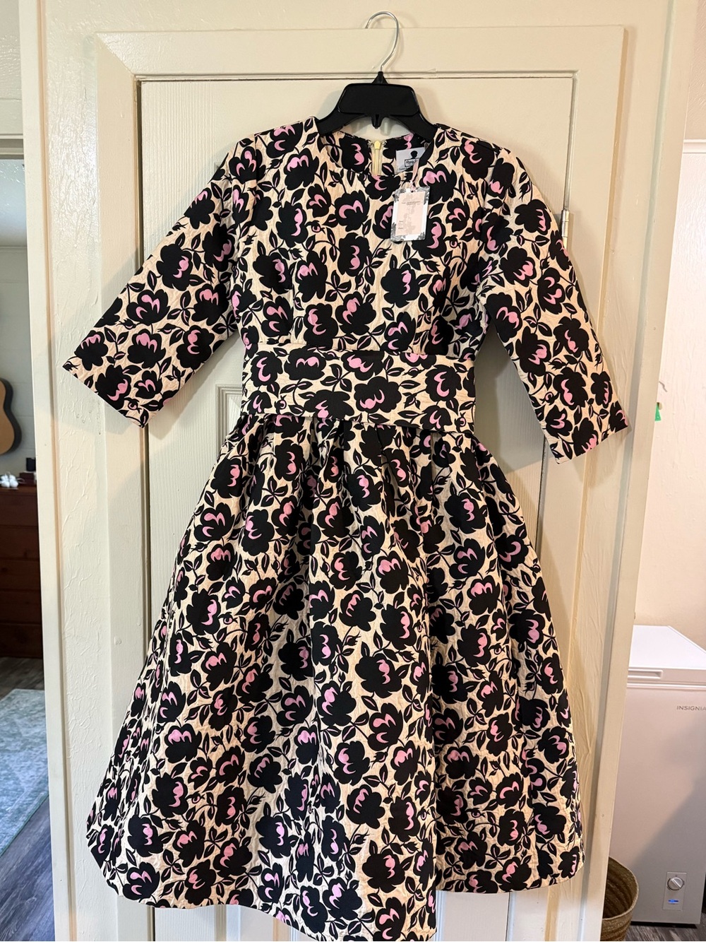 Floral Fit-and-Flare Dress with Pink Accents